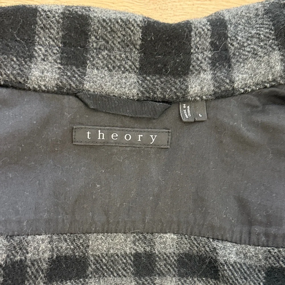 Men’s Theory Black & Gray Plaid Wool Jacket Shirt - Picture 13 of 14